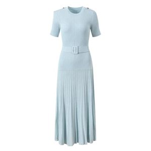 <span class=keywords><strong>Robe</strong></span> élégante pour femmes, toutes saisons, unie, col rond, manches courtes, en nylon tricoté, simple, décontractée, ajustée, <span class=keywords><strong>droite</strong></span>, avec ceinture - Product Image 1