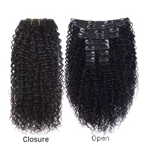 Extensions de cheveux bouclés crépus à clipser, fournisseur de cheveux humains afro crépus bouclés 3C 4A pour femmes, 120g/set, pour <span class=keywords><strong>tête</strong></span> entière - Product Image 3