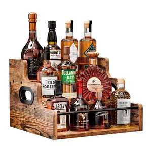 Rak <span class=keywords><strong>Display</strong></span> Wine Multilayer, Rak Bumbu Dapur Kombinasi Besi-Kayu, Rak Penyimpanan Sachet Kopi Model Bertingkat - Product Image 1