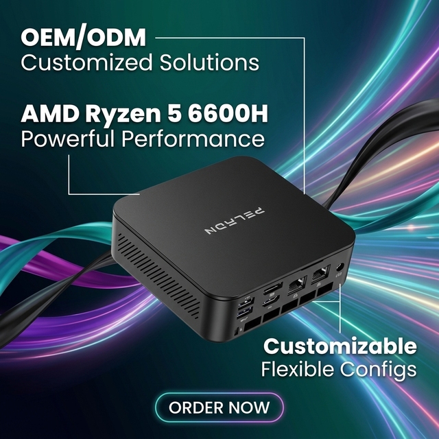 OEM 4K Triple Display Mini Computer R5 6600H HD+DP+Type-C Dual LAN AI Inference Desktop PC Factory
