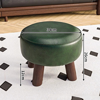 Tabouret pivotant à 360 degrés avec pieds en bois massif et coussin en cuir pour salon, entrée, changement de chaussures, meubles pour petits espaces