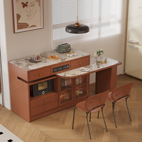 Buffet en bois massif en bois Table à manger intégrée Barre multifonctionnelle télescopique Plaque de roche Fonction pivotante