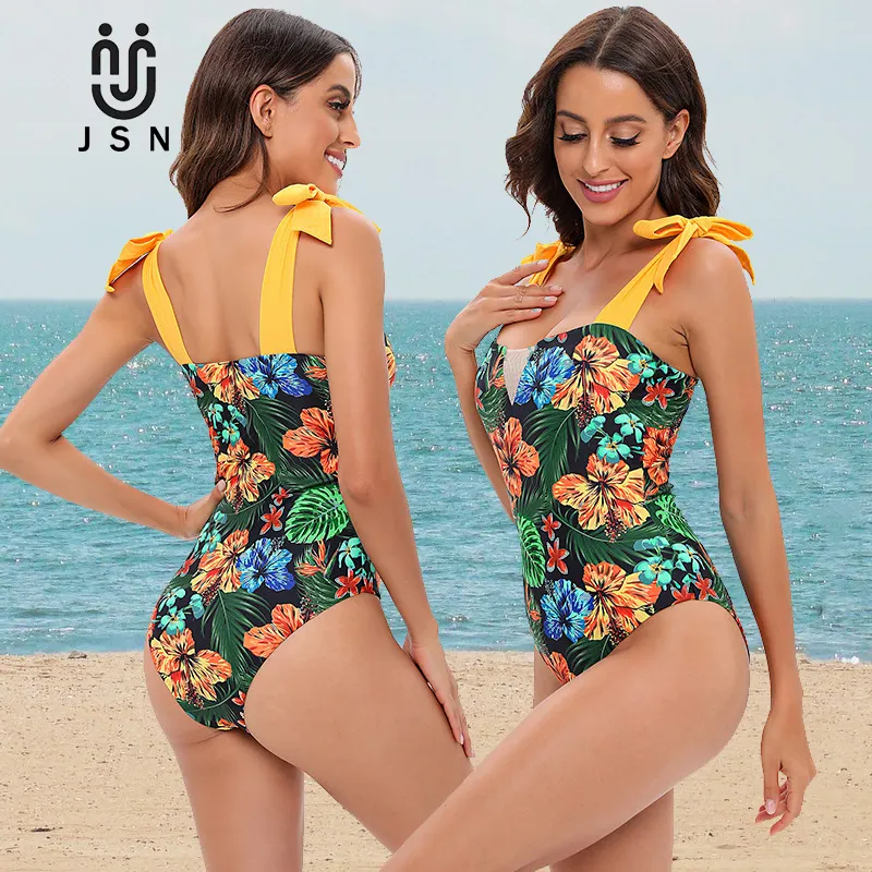 JSN71008-bikini de una pieza de alta calidad, traje de baño de malla tropical, ropa de playa