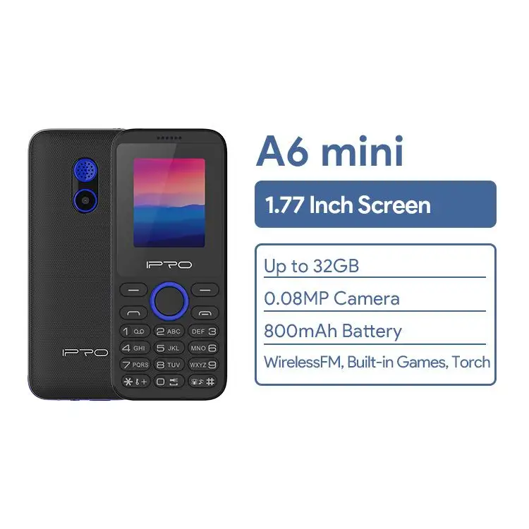 IPRO A6mini 빠른 배달 1.77 인치 화면 듀얼 SIM 카드 저렴한 가격 키패드 휴대 전화 2G GSM 기능 휴대 전화
