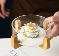 Bol à salade en verre transparent avec base en bois hautement esthétique, personnalisable, écologique, durable, de style européen, cadeaux d'affaires