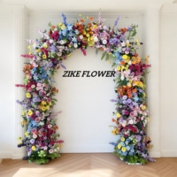 Arche florale tropicale colorée en forme de corne, avec hibiscus et roses artificielles, pour cérémonie de mariage et décoration de toile de fond nuptiale sur la plage