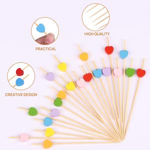 Piques à cocktail jetables écologiques en bambou pour Thanksgiving, en forme de cœur, décoratives pour canapés et amuse-gueules - Product Image 3