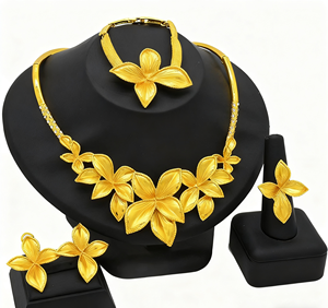 두바이 합금 보석 세트 여성 24K 골드 컬러 아프리카 목걸이 귀걸이 인도 나이지리아 신부 결혼 기념일 파티 선물 - Product Image 5