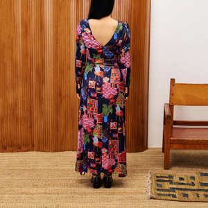 <span class=keywords><strong>Robe</strong></span> décontractée pour femme bleu <span class=keywords><strong>marine</strong></span> à manches longues, col rond, imprimé fantaisie à l'intérieur - Product Image 3