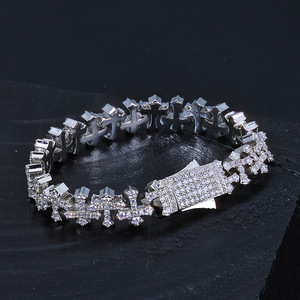 European American Hip-hop Style <b>Copper</b> Alloy Inlaid Zircon Claw Setting 11.5MM Cross Bracelet Light Luxury Versatile - Product Image 2