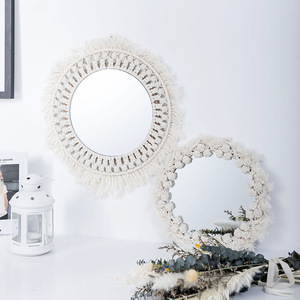 <b>Round</b> <b>Wall</b> <b>Mirror</b> With Macrame Frame Decorative Hanging <b>Mirror</b> For Living Room Entryway Home Decor - Product Image 1