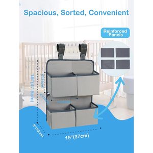 Organisateur de couches suspendu à 4 poches gris pour lit bébé et parc de jeu - Product Image 4