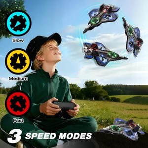 Avion de chasse RC en mousse avec lumière, décollage à une touche, mode sans tête, pour enfants de 8 à 13 ans, prêt à voler en intérieur et en extérieur - Product Image 3