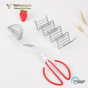 Pinza para tacos de acero inoxidable con mangos rojos para preparar tacos y tortillas mexicanas, utensilio de cocina - Product Image 5