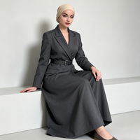 Robes longues pour femmes, gris foncé, style blazer à revers crantés, avec ceinture à la taille, formelles, pour le bureau, modestes, type abaya, en gros