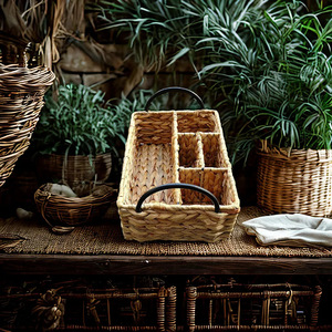 Woven Kitchen <b>Storage</b> <b>Basket</b> <b>Rectangular</b> Compartmentalized Handmade For Tableware Chopsticks Cutlery Organizer - Product Image 3