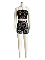 Ensemble deux pièces d'été sexy en dentelle pour femmes-Top court transparent en maille sans bretelles-Short sexy pour femmes-Ensemble deux pièces