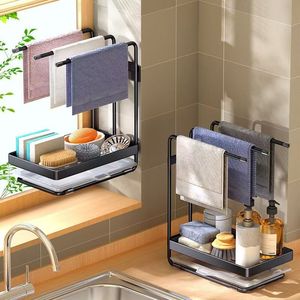 Wall-mounted Dishcloth <b>Rack</b> 3-tier No-drill Drain <b>Rack</b> <b>For</b> <b>Kitchen</b> Windowsill <b>Storage</b> Towels Cleaning Cloths - Product Image 2