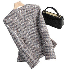 Women's Tweed Blazer Blue Gray Stripes Checks Anti-Wrinkle Spring Autumn 2025 European Style Coat - Product Image 5