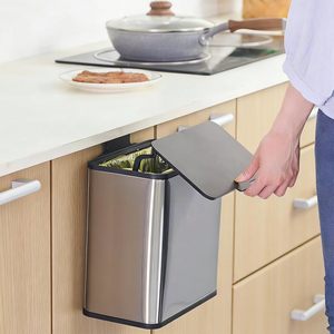 Poubelle murale suspendue pour la cuisine, en acier inoxydable, avec couvercle, pour le rangement des déchets en intérieur - Product Image 2
