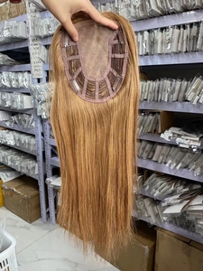 การออกแบบที่หรูหรา 100% ผมมนุษย์ 16 นิ้ว 6*7 Topper ฟรีส่วนลูกไม้โมโนสําหรับผู้หญิงผอมบางพร้อมส่ง - Product Image 4