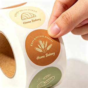 カスタム印刷された耐久性のある防水バーコードプラスチック粘着ゴールド箔Owmロゴステッカーロール食品包装ラベルベーカリーパン - Product Image 2