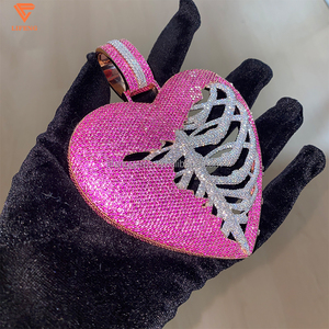 Kustom merah merah muda Moissanite berlian berbentuk hati liontin berlapis emas Vvs Moissanite perhiasan - Product Image 2