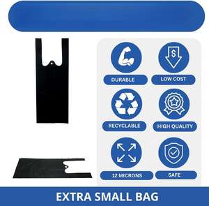 Bolsas de Camiseta Extra Pequeñas, Negras, Sin Imprimir, Biodegradables, de HDPE, Personalizables, para Comercios Minoristas, Tiendas de Abarrotes, Mercancía, Tiendas de Conveniencia - Product Image 6