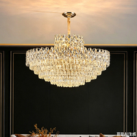 DUOMEIJU Lustre suspendu moderne de luxe en cristal doré, hauteur réglable, LED 360°, CRI 90, 3000K, blanc chaud, pour hôtel
