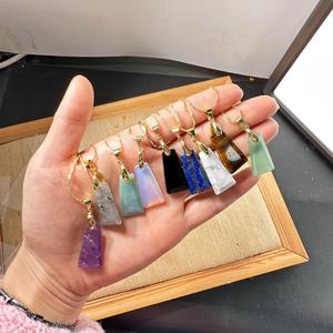 Kalung liontin baja tahan karat Bohemian baru, batu akik segi empat batu Semi mulia desain geometris Trapezoid era baru - Product Image 2