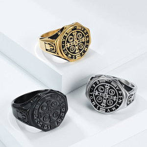 St Benedict <b>Ring</b> Black <b>Titanium</b> Steel Cross Shape Men's Religious Jewelry Protection Accessory - Product Image 4