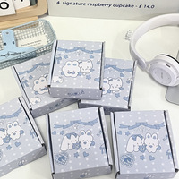 Boîte d'expédition écologique bleu clair à pois avec motif lapin et chat de dessin animé, boîte en carton ondulé mignonne avec gaufrage pour bijoux, petits articles et cadeaux