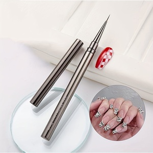 Ensemble de 5 pinceaux pour nail art, manche en métal plat, poils synthétiques, pinceaux fins pour la peinture au gel - Product Image 3