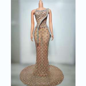 A8621 वस्त्र निर्माण कस्टम इवनिंग प्रोम ड्रेस लक्जरी स्फटिक मनके टेल बॉल ग्रो वेडिंग महिला मैक्सी ड्रेस - Product Image 1