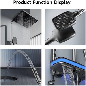 Ensemble de douche thermostatique mural moderne de luxe avec pomme de douche pluie, système de douche intelligent numérique en laiton massif pour baignoire spa - Product Image 5