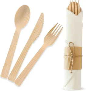 Ensemble de couverts en bambou biodégradable écologique, fourchettes jetables et serviettes pré-roulées pour les voyages, les mariages, les fêtes et les repas - Product Image 4