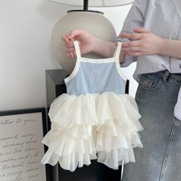 Bébé filles 2024 été nouveau bébé pompadour doux patchwork imprimé 95% coton sans manches maille gâteau robe