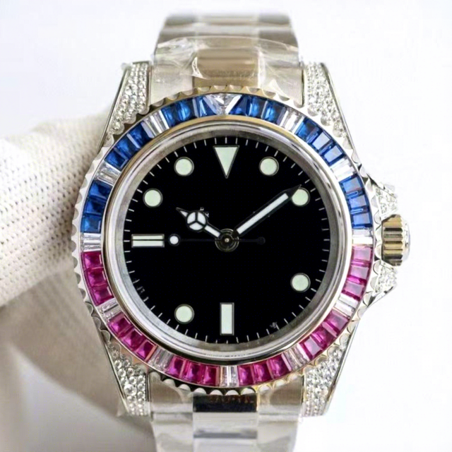 Foreign Trade Cross-border Colored diamond GMT Stainless Steel Strap Fully Automatic Mechanical Luminous 40mm -style Watch