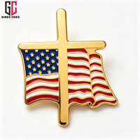 Broche de revers personnalisée d'usine, drapeau américain, croix émaillée, plaqué or, alliage de zinc, patriotique, religieuse, pour la Fête de l'Indépendance