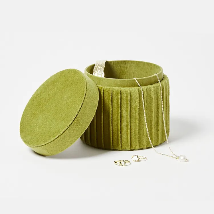 10,5x11 см зеленый круглая шкатулка для украшений в стиле маленькое кольцо серьги ящик для хранения на плоской подошве, бархатная ткань для упаковки ювелирных изделий, коробка-Органайзер