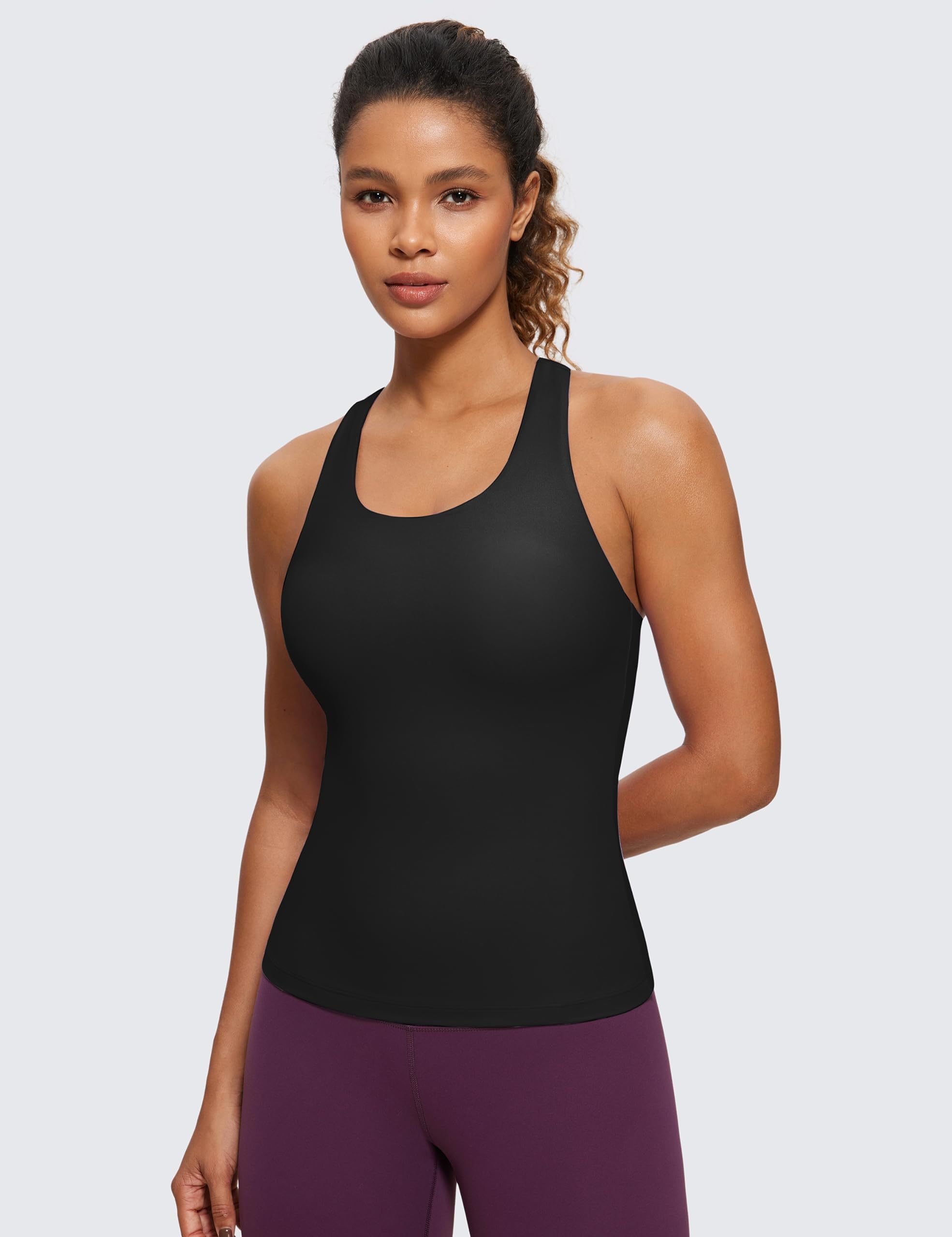 Tank Tops for Women - Padded Athletic Spandex Yoga Shirts with Built in Bra Vest for Women Womens Activewear Basic Tops