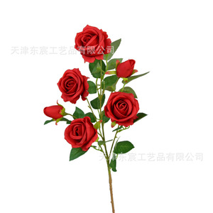 Fleur artificielle Dongchen Crafts, rose à pétales simulés, tige unique, décoration d'intérieur, accessoire de mariage, bouquet à 6 têtes - Product Image 5