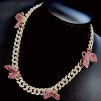 2025 kalung nl1934 Tautan Kuba diskon besar-besaran desain kupu-kupu berlian imitasi dengan mutiara berlian Aloi seng perhiasan Hip Hop untuk hadiah