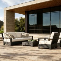 Ensemble de canapés d'extérieur en aluminium avec revêtement en poudre personnalisé, ensemble de conversation moderne pour patio avec coussins imperméables, fauteuil de jardin