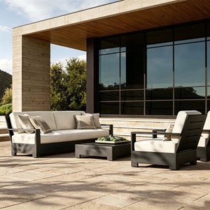 Custom Powder Coated Aluminum Outdoor <b>Sofa</b> <b>Set</b>, Modern Patio Conversation <b>Set</b> with Waterproof Cushions, Outdoor <b>Sofa</b> Armchair - Product Image 1