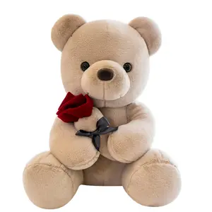 毛绒泰迪熊玩具玫瑰花花束毛绒花熊装在盒子里定制软熊玩具情人节礼物创意