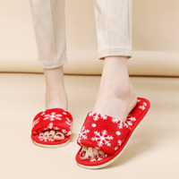 Chaussons pour femmes en fausse fourrure moelleuse motif sapin de Noël, à bout ouvert, respirants - Chauds pour l'hiver et l'automne