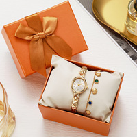 Coffret 2 pièces bijoux main design original, montre bracelet femme vintage, petit cadran, montre quartz