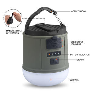 Lámpara de camping con manivela, LED, portátil, recargable, para exteriores, de emergencia, con puerto USB, verde militar - Product Image 1