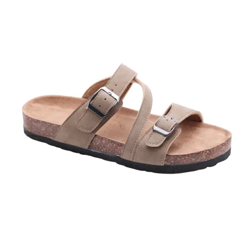 Dames Nieuwe Stijl Populaire Zachte Houten Zool Metalen Gespen Open Teen Vrouwen Comfort Casual Slippers Platform Slide Sandalen